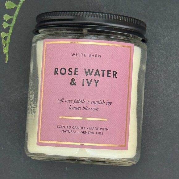BBW Rose Water & Ivy White Barn Bath & Body Works Mason Jar Single Wick Candle - Picture 5 of 10